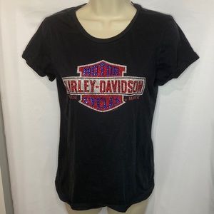Black bedazzled Harley Davidson t-shirt.